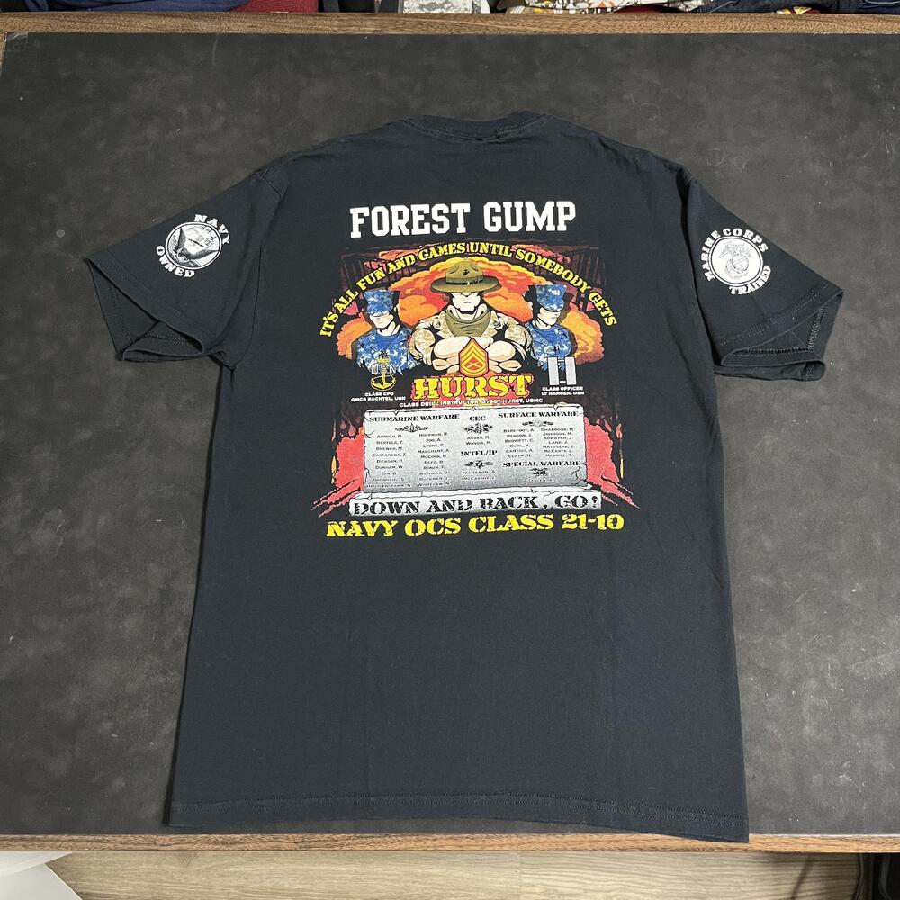 Forrest Gump Navy OCS Class 21-10 Shirt Mens Medium Black Military Tee USMC
